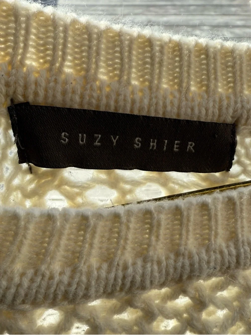 Suzy Shier Cream Open-Knit Crewneck Sweater - Picture 2 of 5